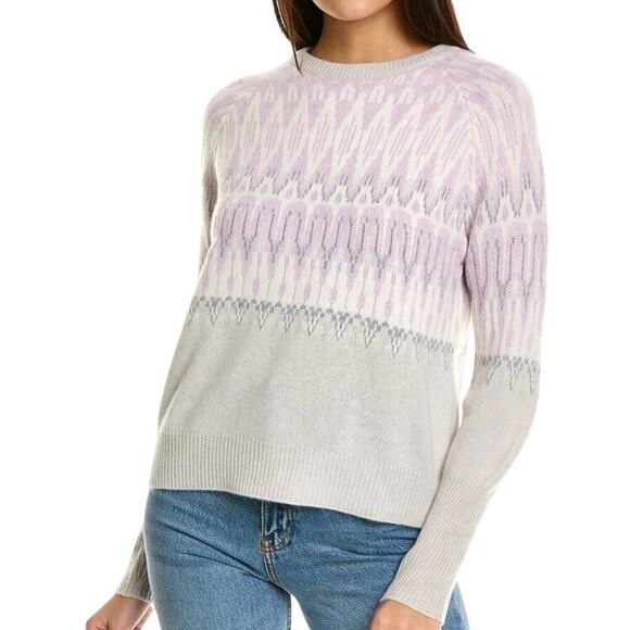 Kinross Cashmere Sweater Cozy Nordic Crew Neck Pull Over Purple Gray M - Picture 1 of 7